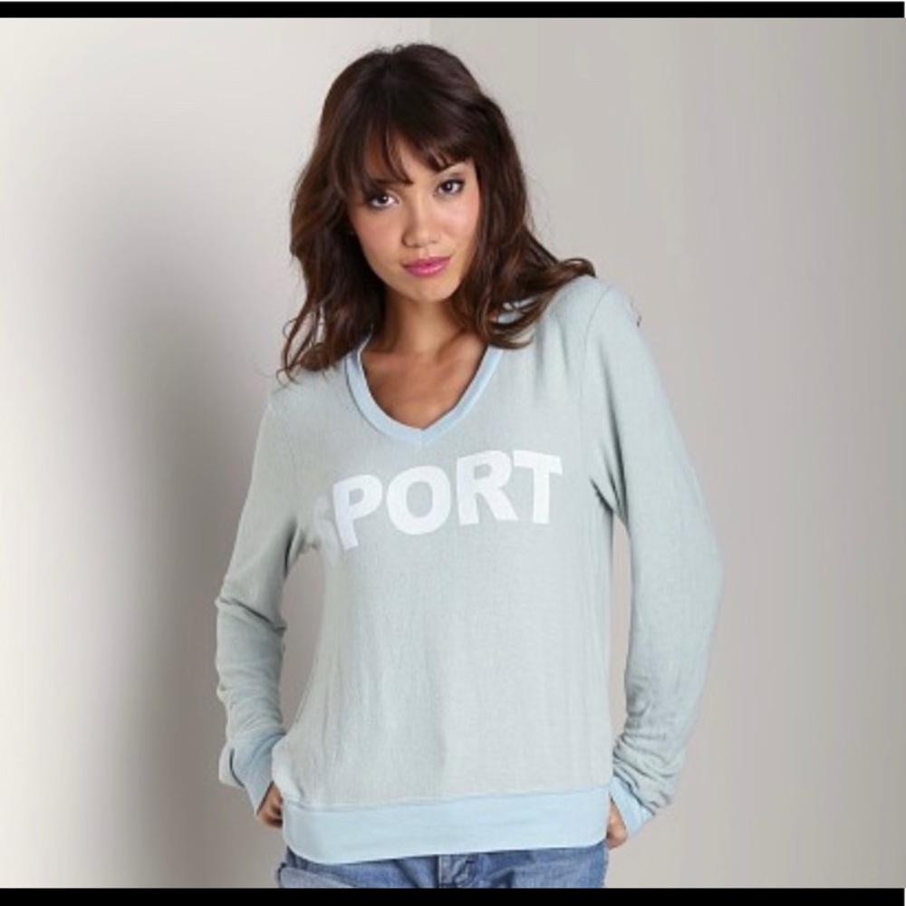 WILDFOX V-Neck Baggy Beach Jumper in Mint